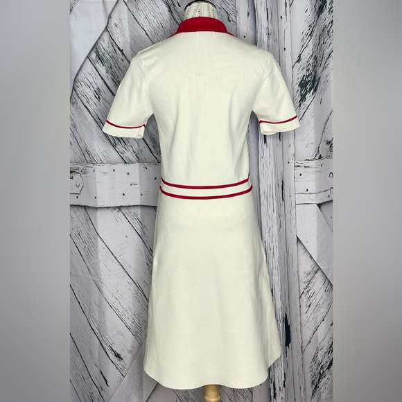 Sandro Irene Knit Contrast Stripe Polo Dress  Cream/Red 42 (US10) - Picture 6 of 12